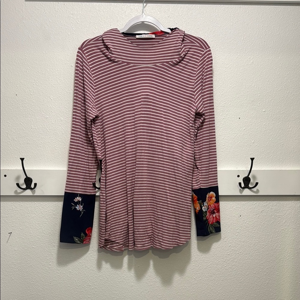 Striped Floral Sleeve Women's Top